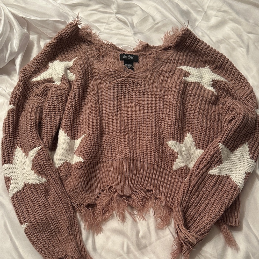 Just Polly Women's V-Neck Sweater in a Purplish color with White Stars